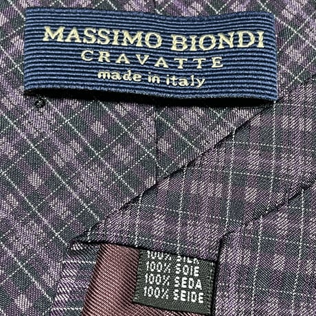MADE IN ITALY製 MASSIMO BIONDI CRAVATTE チェック柄シルクネクタイ パープル