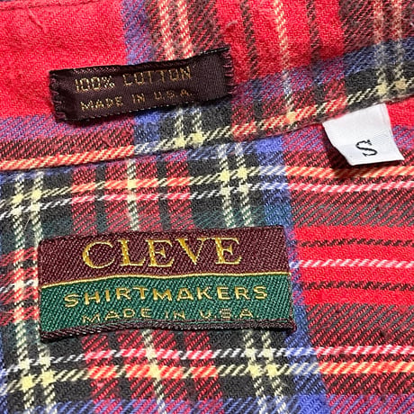 MADE IN USA製 CLEVE SHIRTMAKERS 長袖タータンチェック柄ボタンダウンシャツ レッド Sサイズ