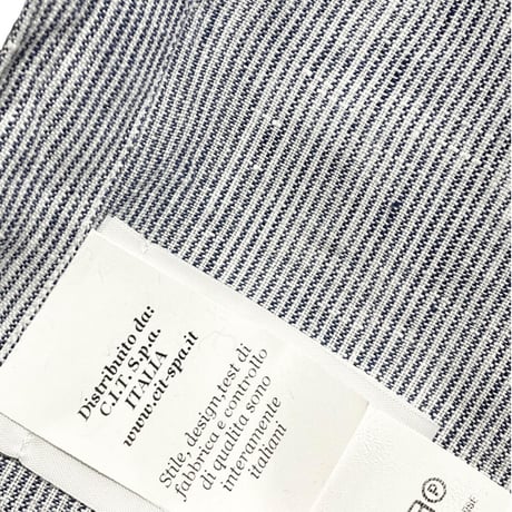タグ付き美品 CIT LUXURY 長袖リネンシャツ ホワイト×ネイビー 40-15 3/4サイズ