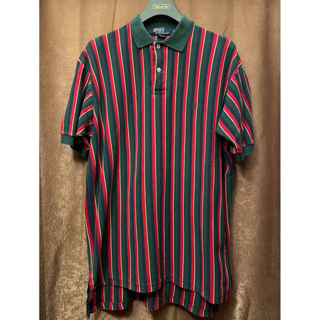 希少 MADE IN USA製 Polo by Ralph Lauren ストライプ柄半袖鹿の子ポロシャツ マルチカラー Lサイズ