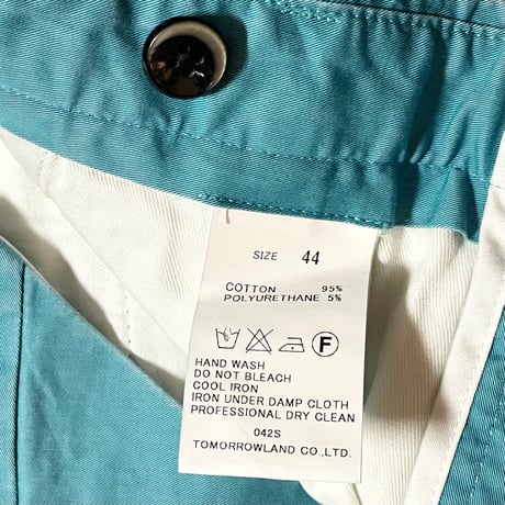 タグ付き MADE IN JAPAN製 TOMORROWLAND PILGRIM コットンハーフパンツ ターコイズブルー 44サイズ