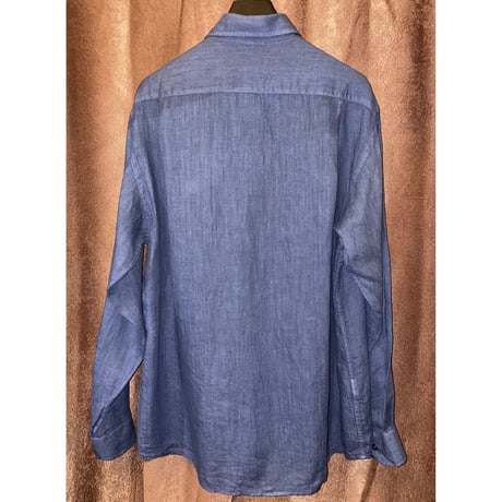 MADE IN ITALY製 BARNEYS NEWYORK 長袖リネンシャツ ブルーグレー Mサイズ