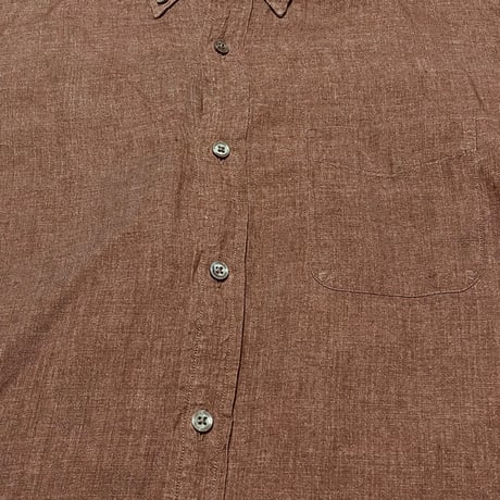 LINIFICIO FOR UNITED ARROWS GREEN LABEL RELAXING 半袖ボタンダウンリネンシャツ ブラウン Lサイズ