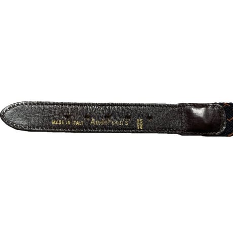 MADE IN ITALY製 Anderson's 型押しレザー×ニットベルト ブラウン×ネイビー W95-38サイズ