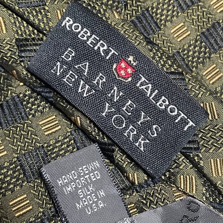MADE IN USA製 ROBERT TALBOTT × BARNEYS NEWYORK ブロックチェック柄シルクネクタイ オリーブ