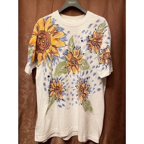 MADE IN USA製 INDIA INK paintworks ひまわりハンドメイドペイントTシャツ ホワイト ONEサイズ