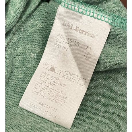MADE IN USA製 CAL.Berries トライブレンドクルーネック半袖Tシャツ グリーン Sサイズ