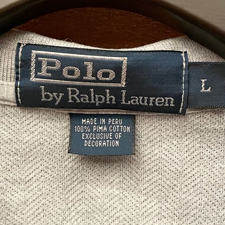 Polo by Ralph Lauren シャドーヘリンボーン柄半袖鹿の子ピマコットンポロシャツ グレー Lサイズ