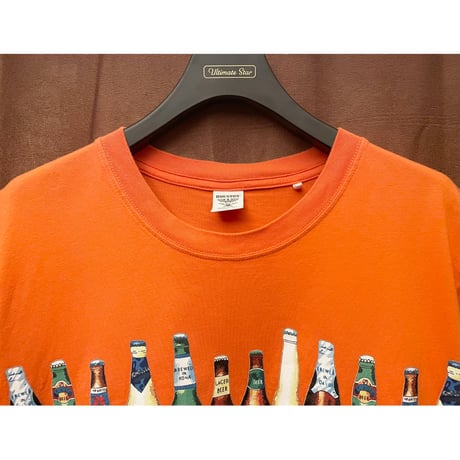 HOUSTON ビール瓶柄プリントTシャツ オレンジ Lサイズ