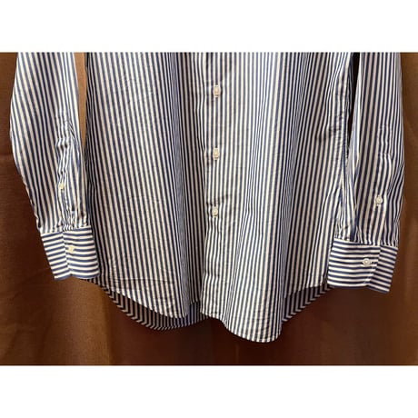 MADE IN JAPAN製 KAMAKURA SHIRTS 長袖ストライプタブカラーシャツ ホワイト×ネイビー