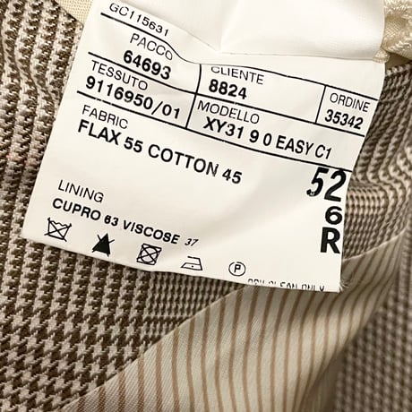 MADE IN ITALY製 CORNELIANI 千鳥格子チェック柄リネンコットンテーラードジャケット ベージュ×ピンク 52サイズ