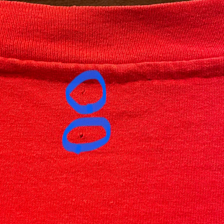 MADE IN USA製 Hanes HEAVYWEIGHTボディ プリントTシャツ レッド Lサイズ