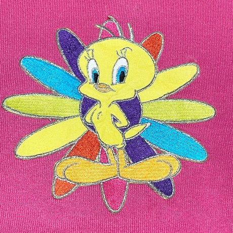 MADE IN USA製 LOONEY TUNES Tweety Bird ワッペン付き長袖トレーナー ピンク サイズ表記無し