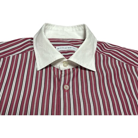 MADE IN ITALY製 ETRO クレリック長袖ストライプシャツ ワイン 39サイズ