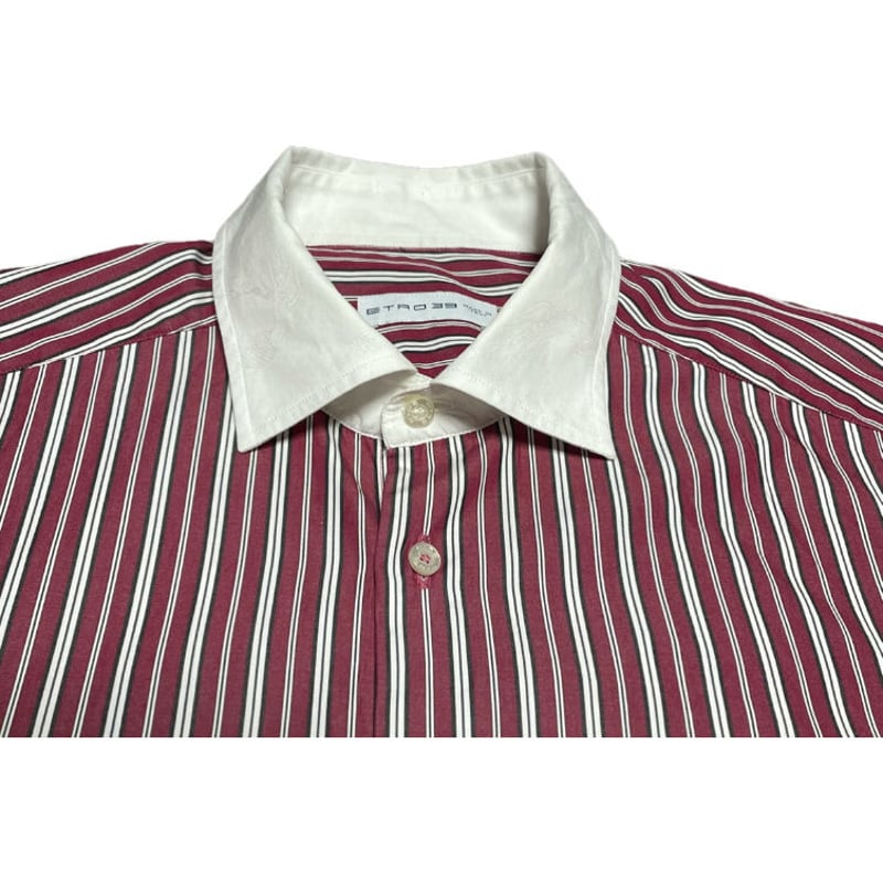 MADE IN ITALY製 ETRO クレリック長袖ストライプシャツ ワイン 39 