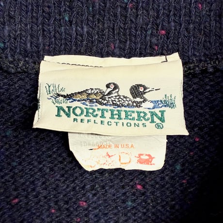 MADE IN USA製 90s NORTHERN REFLECTIONS ショールカラーコットンウールセーター ネイビー Mサイズ