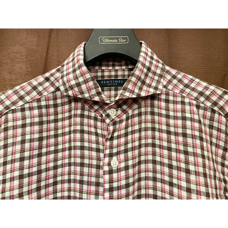 MADE IN JAPAN製 SENTINEL DECIDE 長袖チェック柄リネンシャツ ブラ