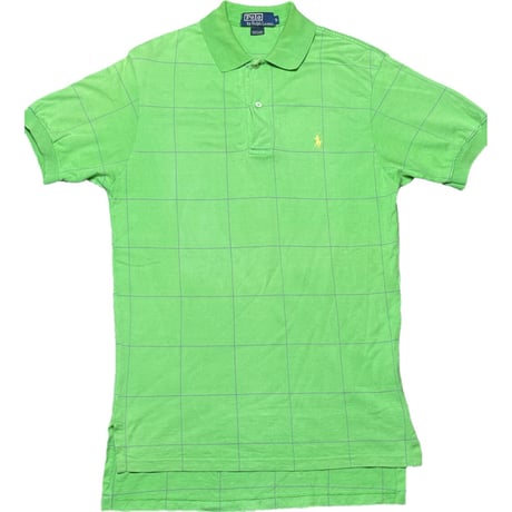 MADE IN USA製 Polo by Ralph Lauren ブロックチェック柄半袖ポロシャツ ライムグリーン Sサイズ