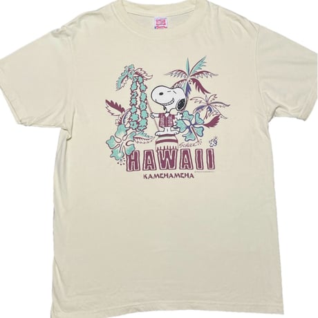 MADE IN USA製 SUN SURF × Vintage PEANUTS SNOOPY コラボレーション半袖Tシャツ ライトイエロー Mサイズ