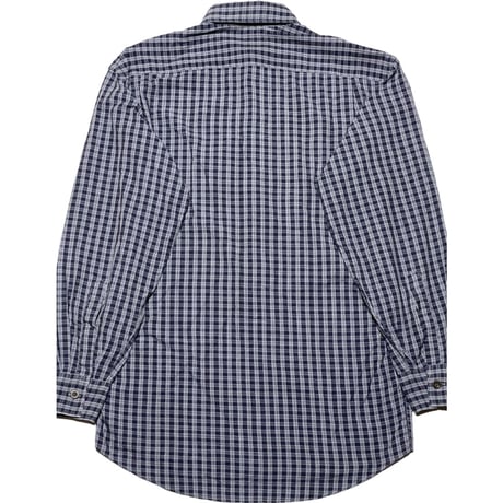 MADE IN ITALY製 CANALI 長袖チェックシャツ ネイビー 37-14 1/2サイズ