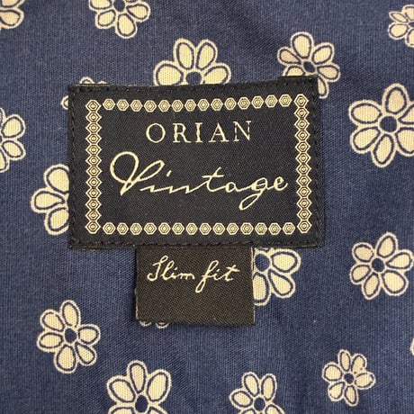 MADE IN ITALY製 ORIAN Vintage Slim Fit 花柄 長袖シャツ ネイビー Sサイズ