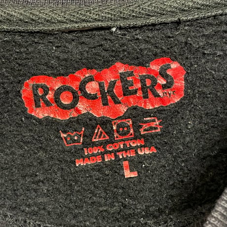 MADE IN USA製 ROCKERS NYC プリントスウェットトレーナー ブラック Lサイズ
