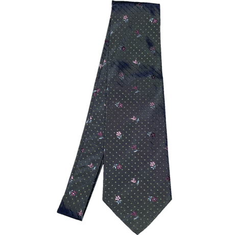 MADE IN FRANCE製 RYKIEL HOMME 花柄ドット柄シルクネクタイ グレー