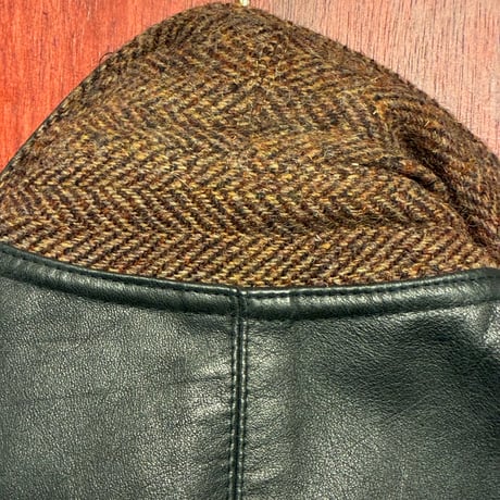激レア MADE IN UK製 90s Harris Tweed 本革 レザーコンビ ダブルライダースジャケット ブラウン×ブラック Mサイズ