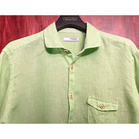 【BARNEYS NEWYORK 取り扱い】 MADE IN ITALY製 POGGIANTI 1958 長袖リネンシャツ ライムグリーン Lサイズ