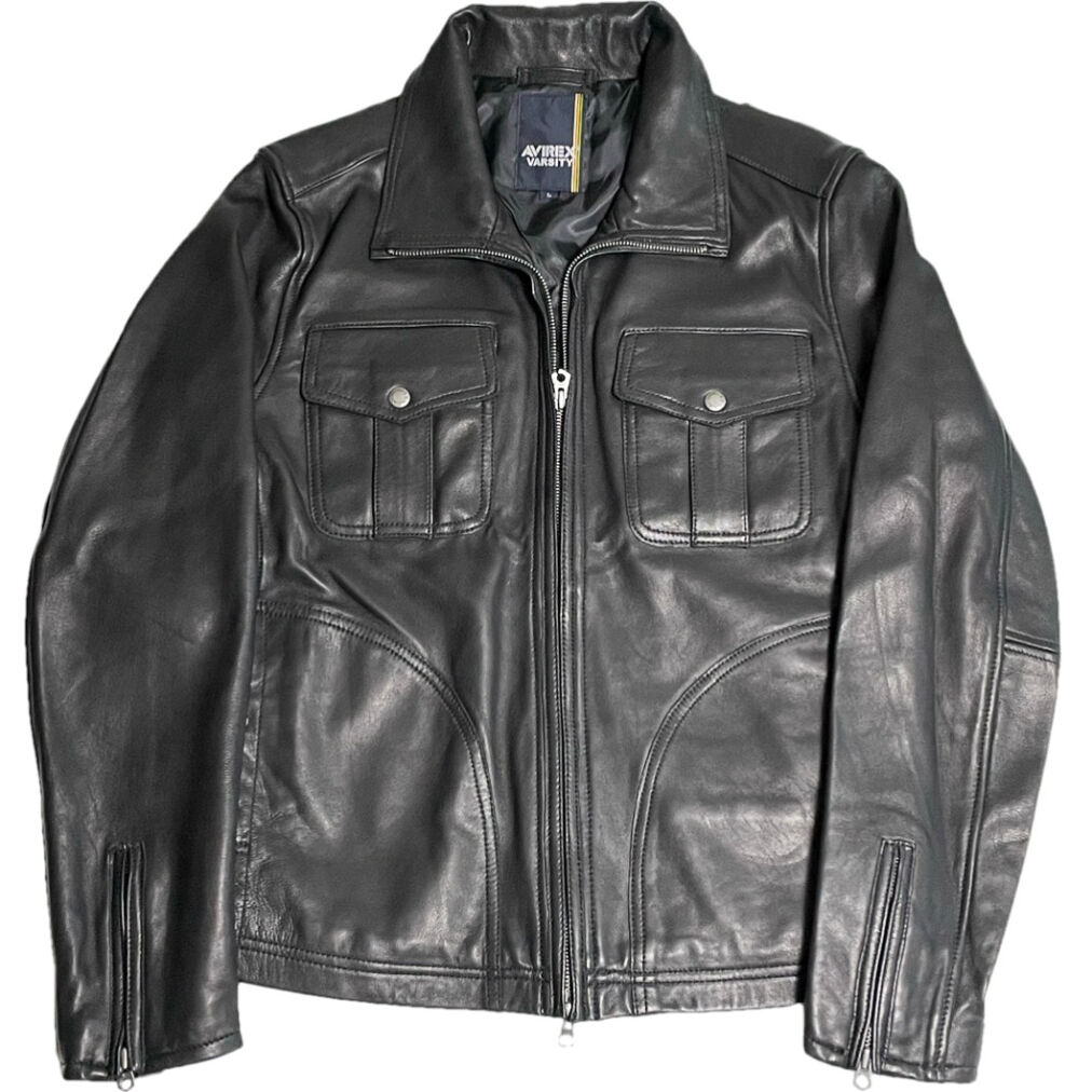 AVIREX VARSITY ブラックレザージャケット 美品 AVIREX - AVIREX レザージャケットの通販 by p.i