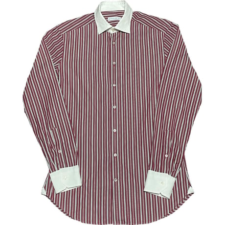 MADE IN ITALY製 ETRO クレリック長袖ストライプシャツ ワイン 39サイズ