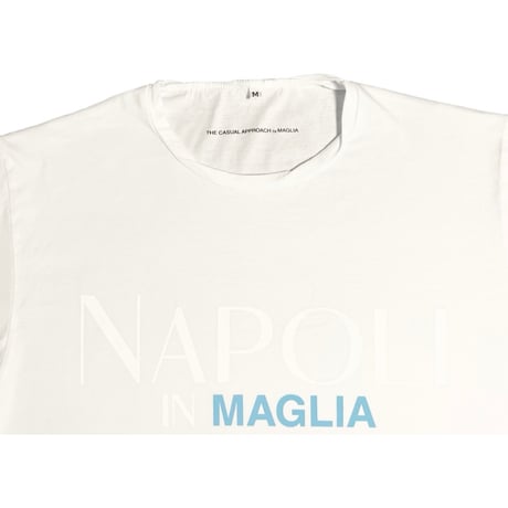 ★新品★ MADE IN ITALY製 MAGLIA 2025年AWモデル 「NAPOLI IN MAGLIA」 イタリア都市 プリント クルーネックTシャツ ホワイト×ナポリブルー M～XLサイズ