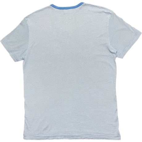 MADE IN ENGLAND製 SUNSPEL ボーダー柄半袖VネックTシャツ ライトブルー Mサイズ