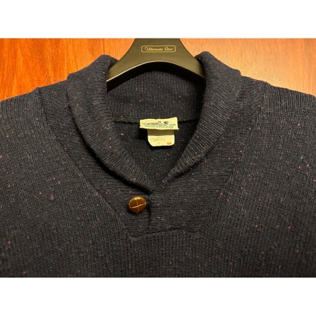 MADE IN USA製 90s NORTHERN REFLECTIONS ショールカラーコットンウールセーター ネイビー Mサイズ