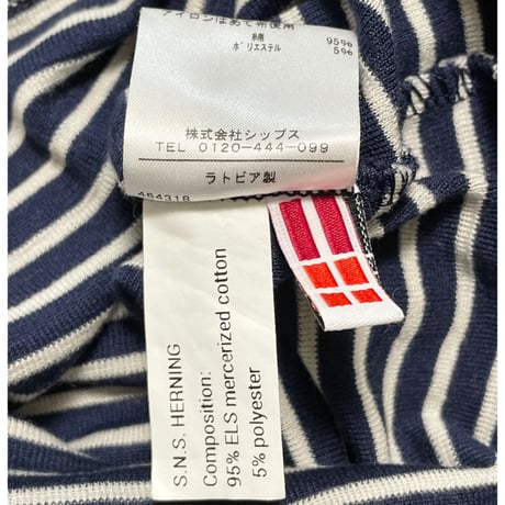 【SHIPS 取り扱い】 S.N.S. HERNING ボーダー柄半袖ニットTシャツ ネイビー Mサイズ