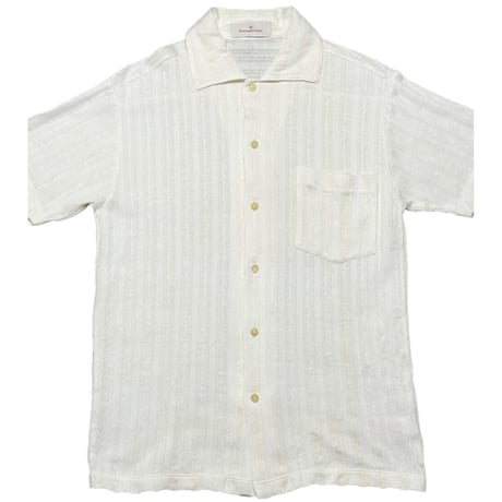 MADE IN ITALY製 Ermenegildo Zegna 半袖リネンコットンシャツ 生成り XS/46サイズ