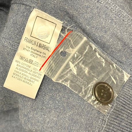 MADE IN ITALY製 FRANKLIN MARSHALL Knitwear コットンカーディガン ペールブルー XLサイズ