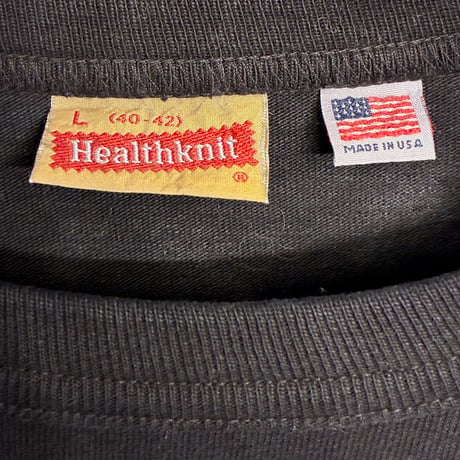 MADE IN USA製 Healthknit ポケット付き クルーネック 長袖Tシャツ ブラック Lサイズ