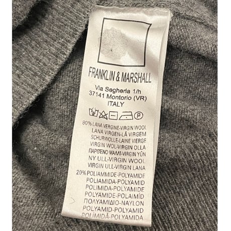 MADE IN ITALY製 FRANKLIN MARSHALL VARSITY ナンバリング クルーネックヴァージンウールセーター グレー XSサイズ