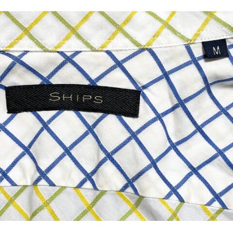 MADE IN JAPAN製 SHIPS 長袖ボタンダウンチェックシャツ ホワイト×ブルー Mサイズ