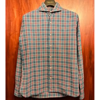 MADE IN ITALY製 ORIAN DENIM DIVISION Slim fit ブロックチェック柄 長袖デニムシャツ インディゴ×レッド 39-15 1/2サイズ