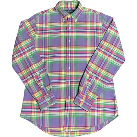 Ralph Lauren 長袖ボタンダウンチェックシャツ パープル×マルチカラー Mサイズ