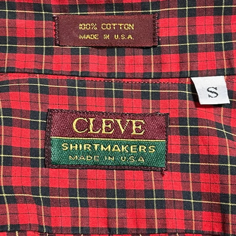 MADE IN USA製 CLEVE SHIRTMAKERS 長袖チェック柄ボタンダウンシャツ レッド Sサイズ