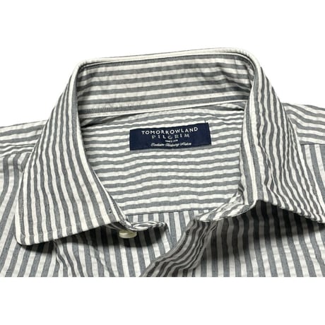 ☆タグ付き新古品☆ MADE IN JAPAN製 TOMORROWLAND PILGRIM シアサッカーストライプ柄長袖シャツ グレー Sサイズ