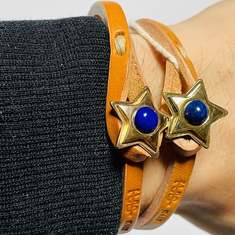 ★新品★ MADE IN ITALY製 TULSI STELLA OG LAPIS ラピスラズリ×ローズゴールド ハンドメイドレザーブレスレット ナチュラル Sサイズ