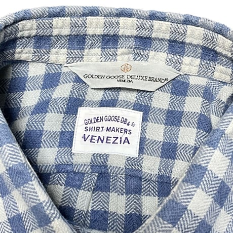 MADE IN ITALY製 GOLDEN GOOSE DELUXE BRAND 長袖ギンガムチェックシャツ ブルーチェック XSサイズ