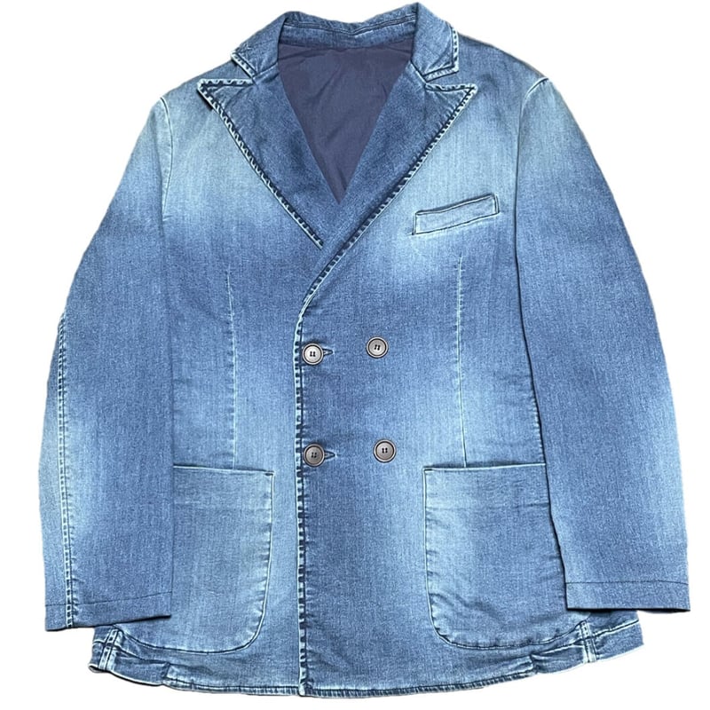 タグ付き Care label デニムダブルテーラードジャケット インディゴ M
