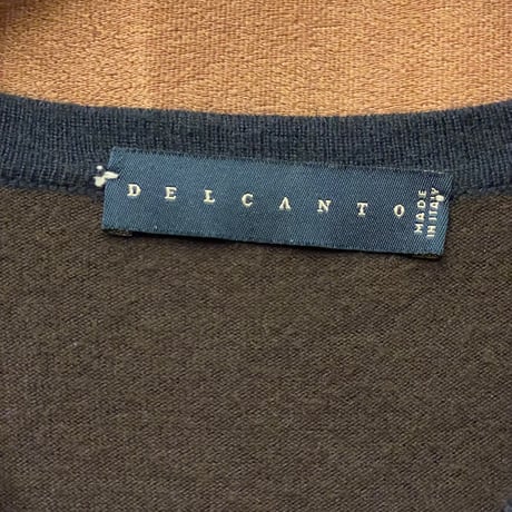 MADE IN ITALY製 DELCANTO Vネックボーダー柄セーター ブラウン 50サイズ