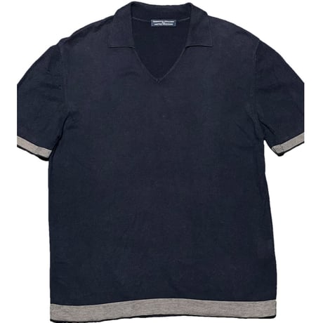 MADE IN ITALY製 ROBERTO COLLINA for UNITED ARROWS Vネックニットポロシャツ ネイビー 46サイズ