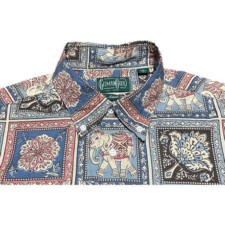 ☆タグ付き新古品☆ MADE IN USA製 GITMAN BROS 40th Anniversaryモデル エレファントバティック柄半袖ボタンダウンシャツ マルチカラー Lサイズ